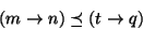\begin{displaymath}(m \rightarrow n) \preceq(t \rightarrow q)
\end{displaymath}